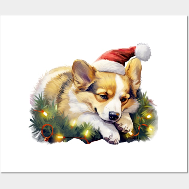 Lazy Corgi Dog at Christmas Wall Art by Chromatic Fusion Studio